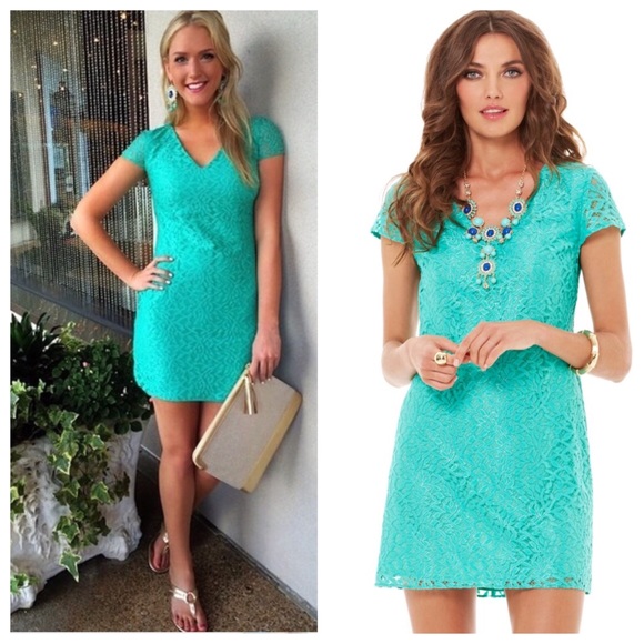 Lilly Pulitzer Dresses & Skirts - Lilly Pulitzer teal Erica metallic lace dress